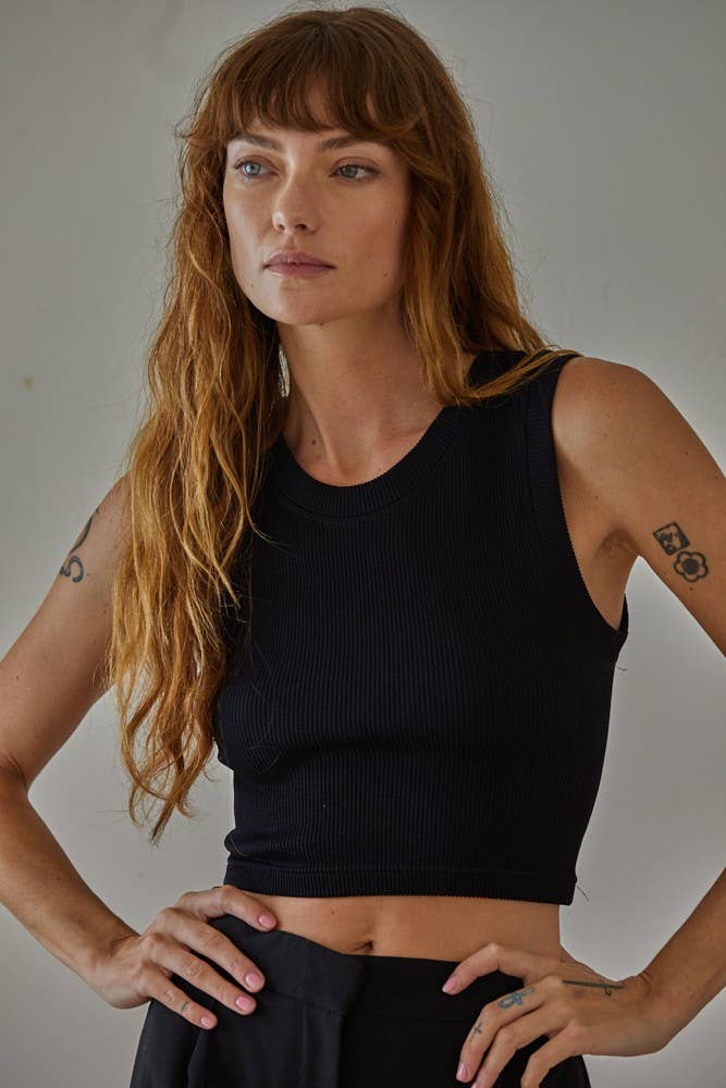 By Together | Knit Seamless Ribbed Round Neck Sleeveless Top