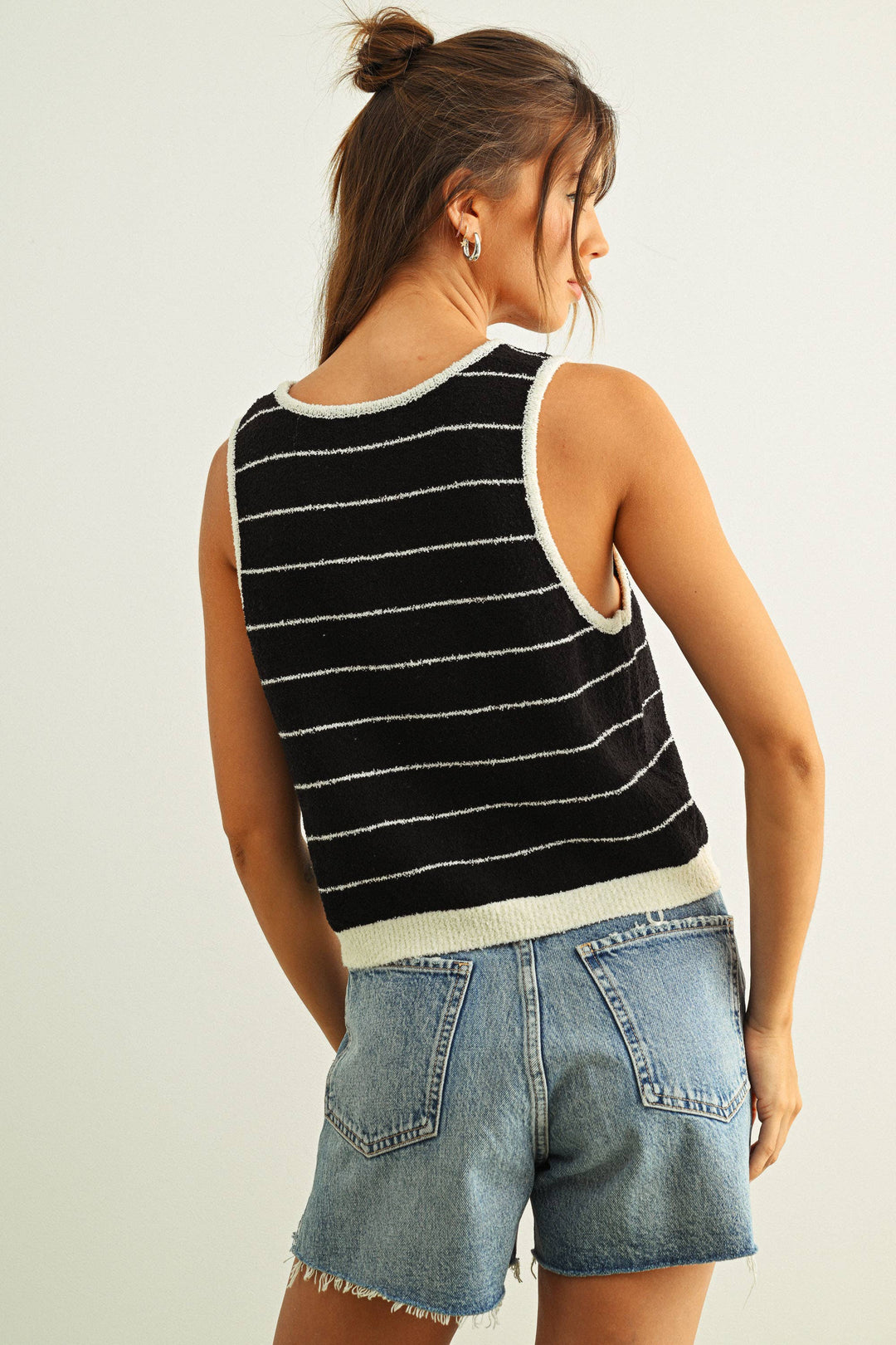 Miou Muse | Short Sleeve Wide Pinstripe Knitted Tank