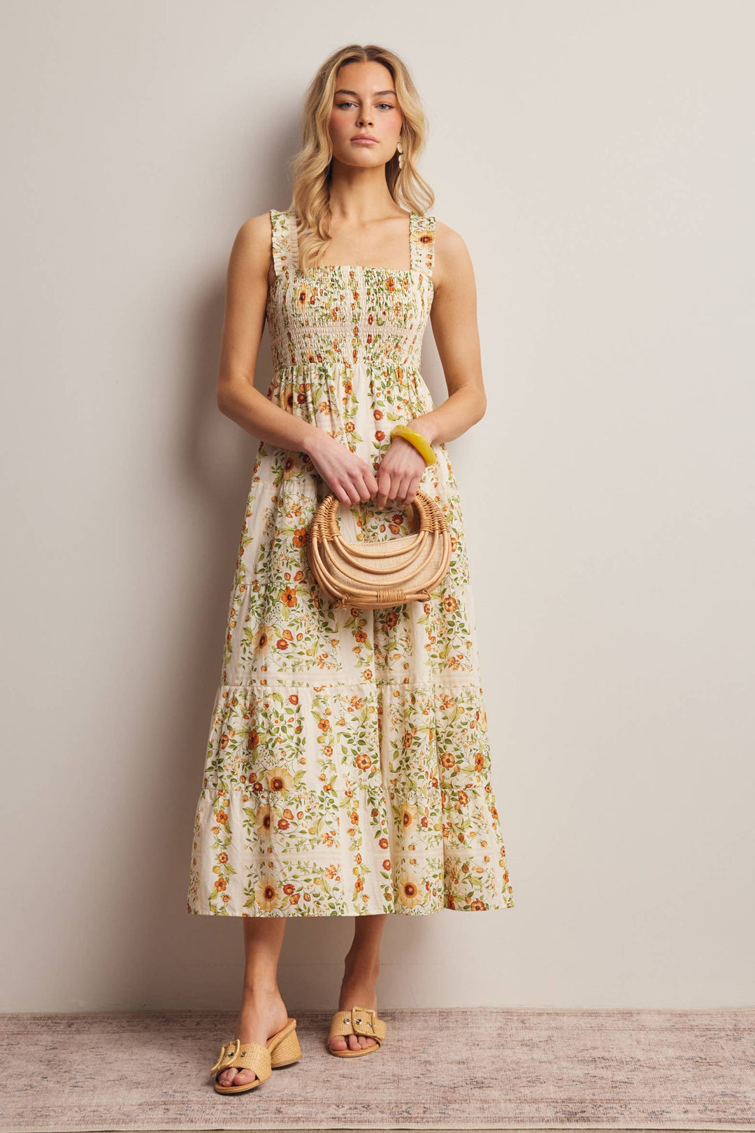 Forte | Floral Smocked Tiered Midi Dress