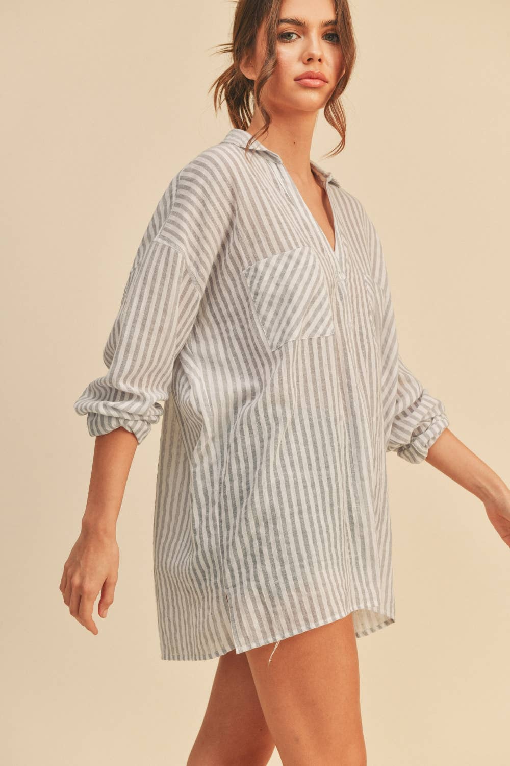 Miou Muse | Striped Button Down Shirt