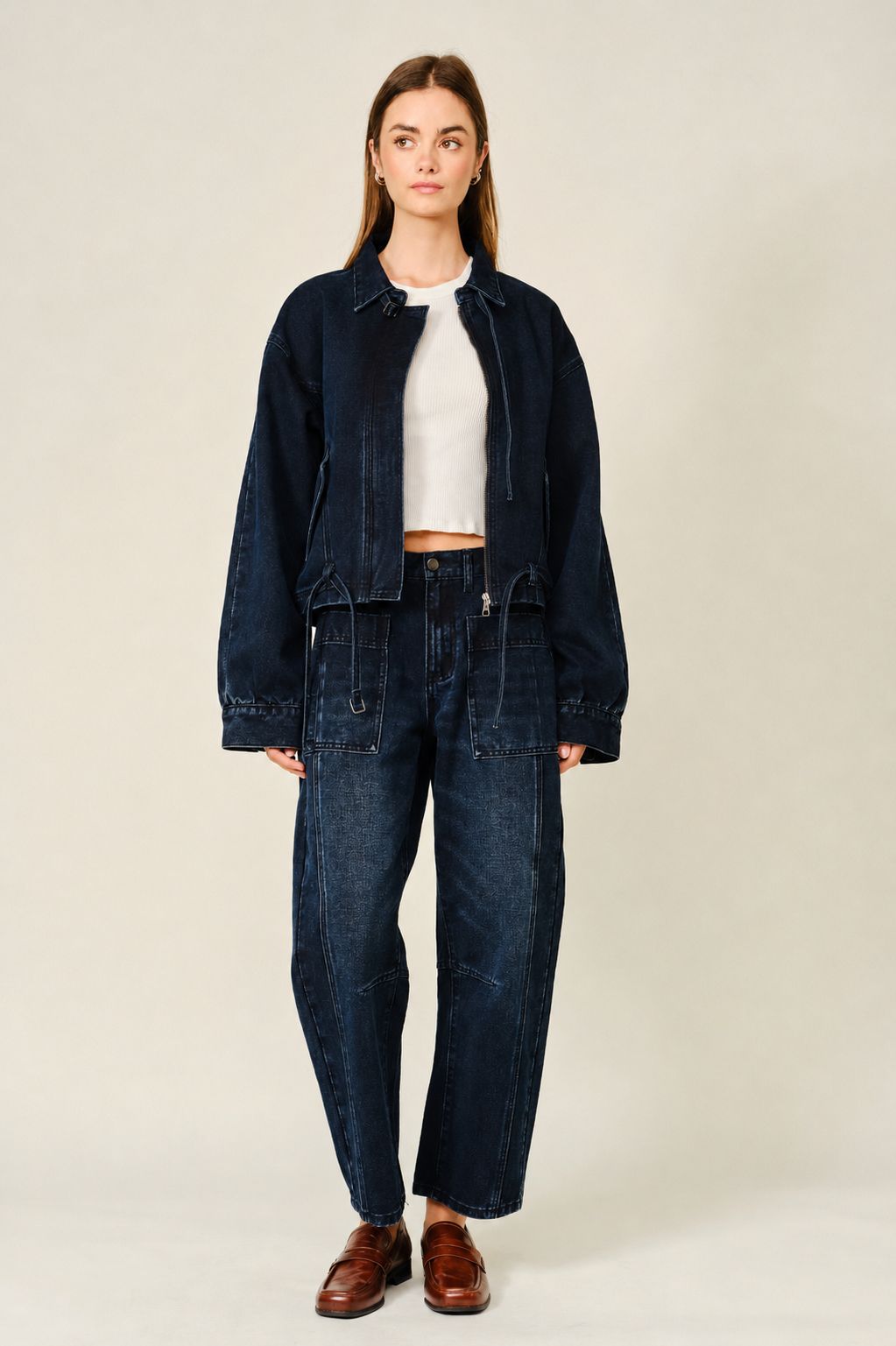 Aaron and Amber | Dark Wash Barrel Jeans