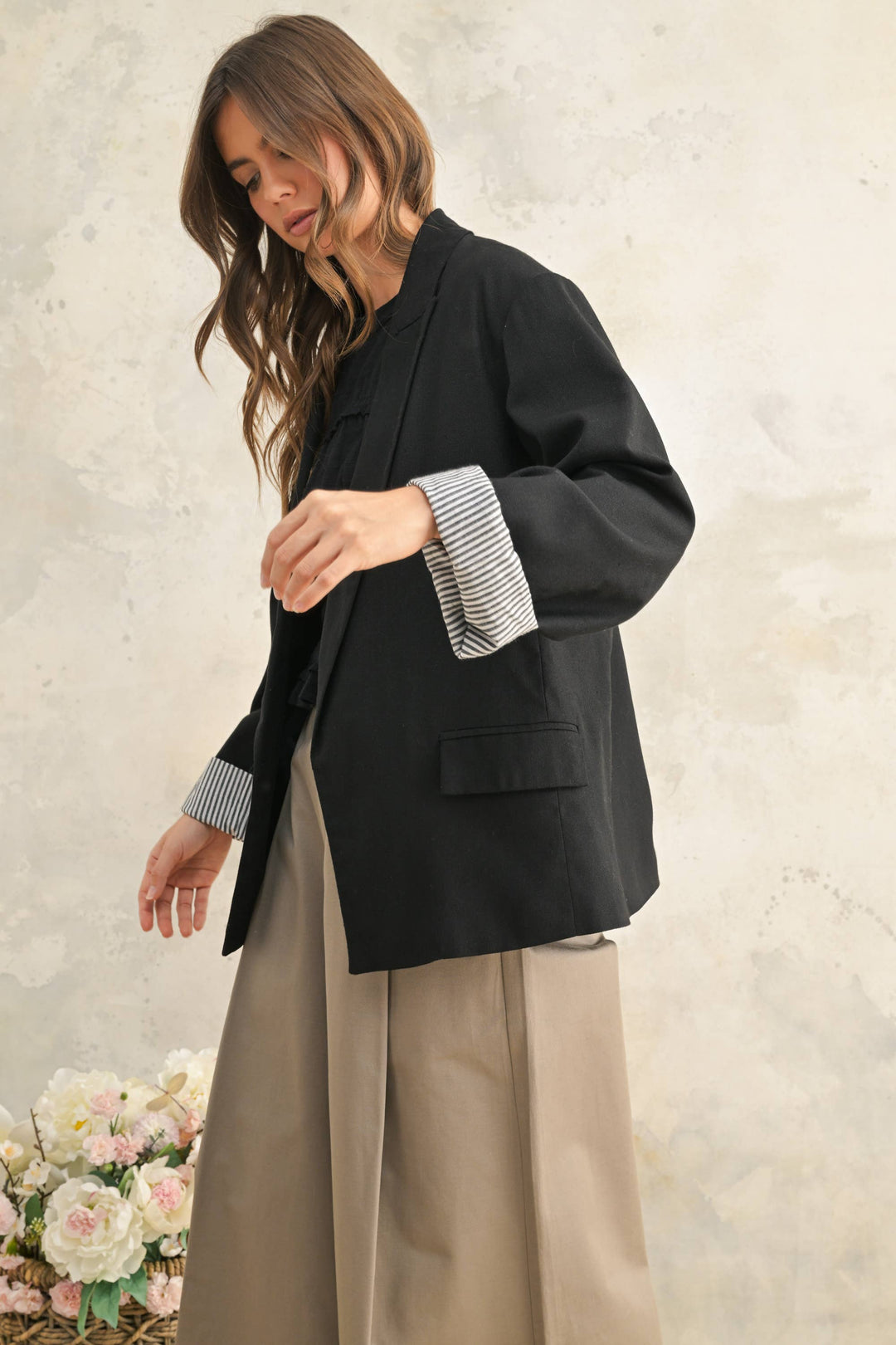 Miou Muse | Rayon Blazer with Striped cuff
