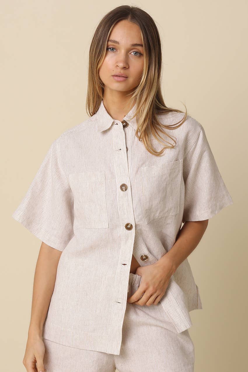 Olivacious | Alison Linen Striped Button-Up Shirt