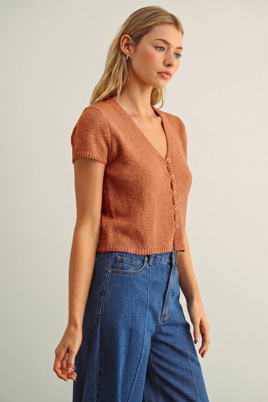 Miou Muse | Cap Sleeve Button Front Top
