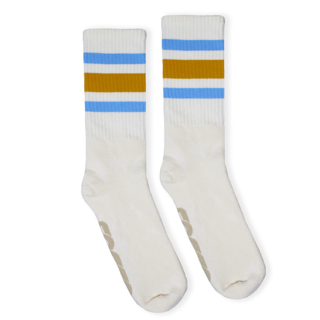 Socco | Columbia Blue & Brass Striped Crew Socks