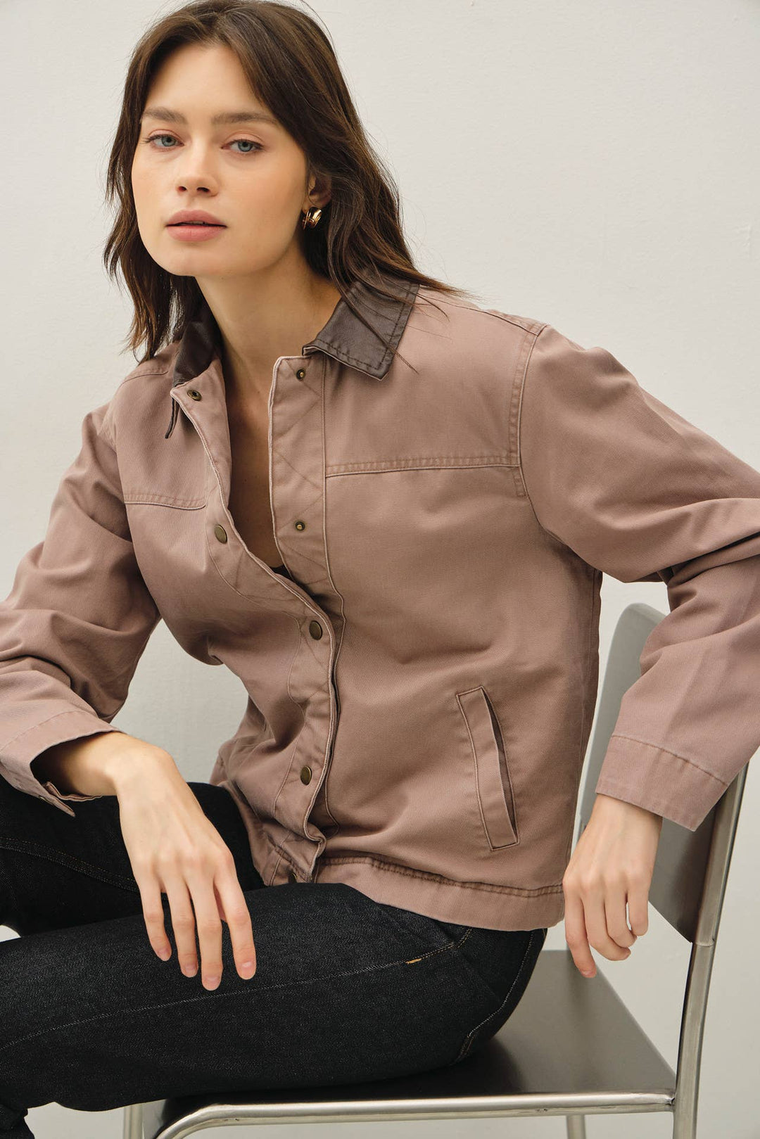 Be Cool | Cotton Chore Jacket With Leather Collar