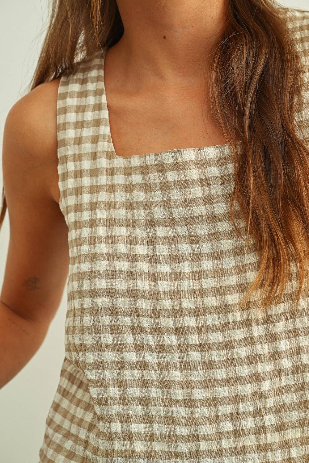 Miou Muse | Gingham Square Neck Tank Top