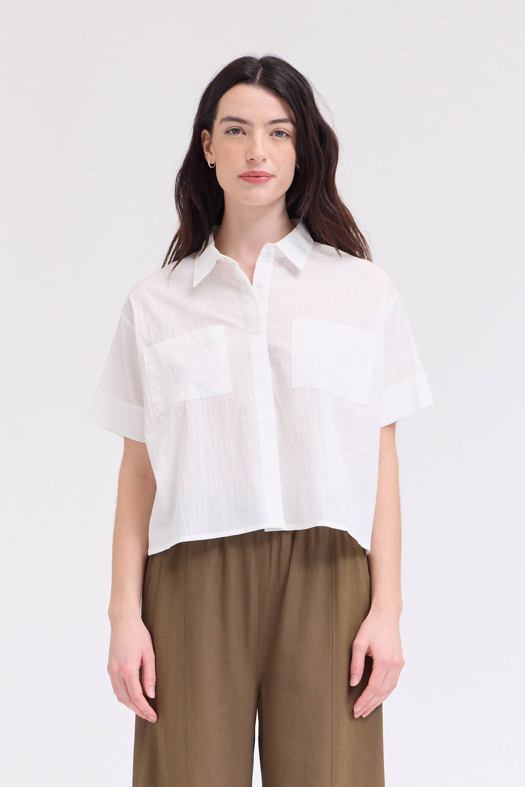 Grade and Gather | Cropped Button Up Shot Sleeve Top 