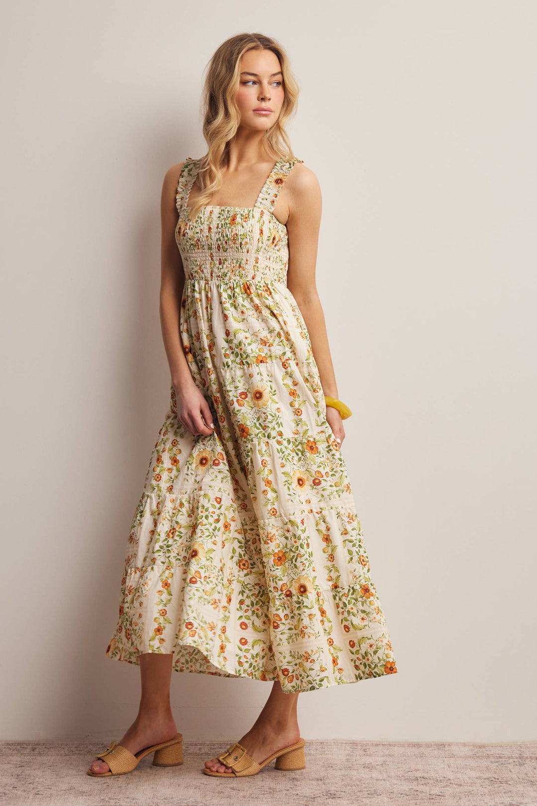 Forte | Floral Smocked Tiered Midi Dress