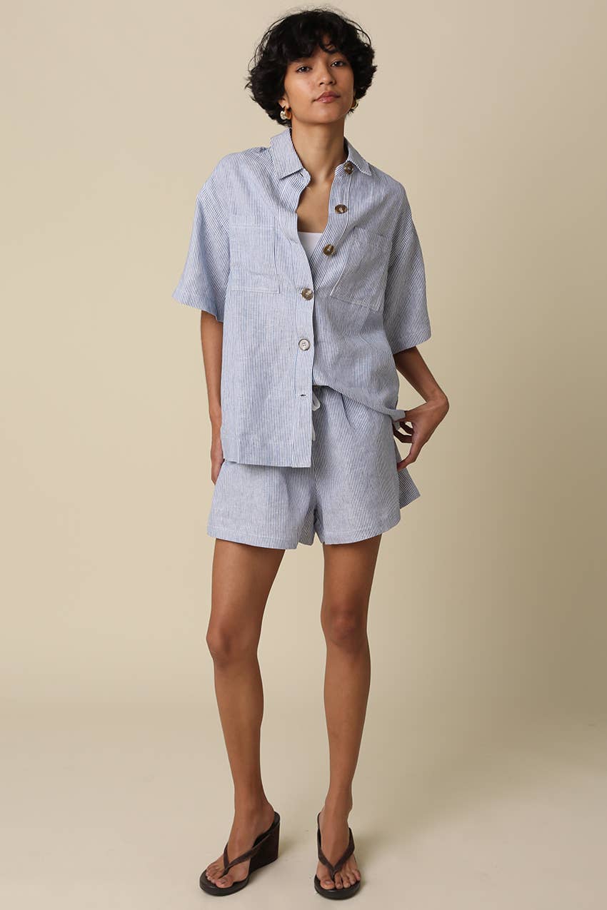Olivacious | Alison Linen Striped Button-Up Shirt