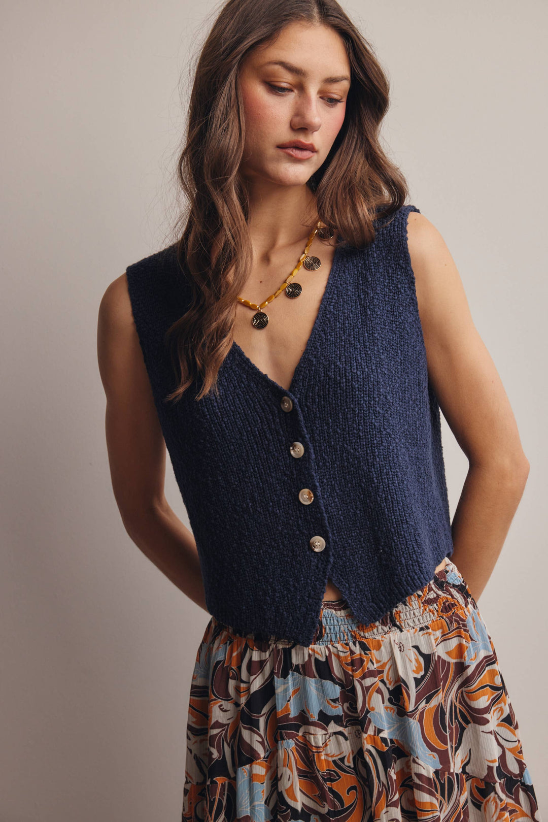 Forte | Button-Front Knit Vest Top