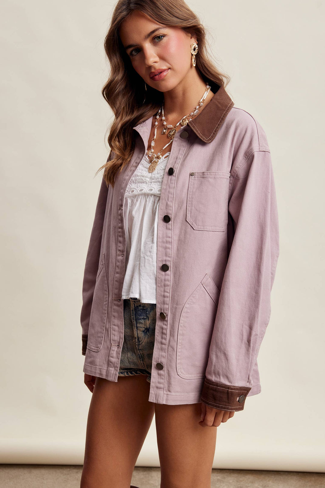 Listicle | Contrast Collar Utility Barn Jacket LJ0271