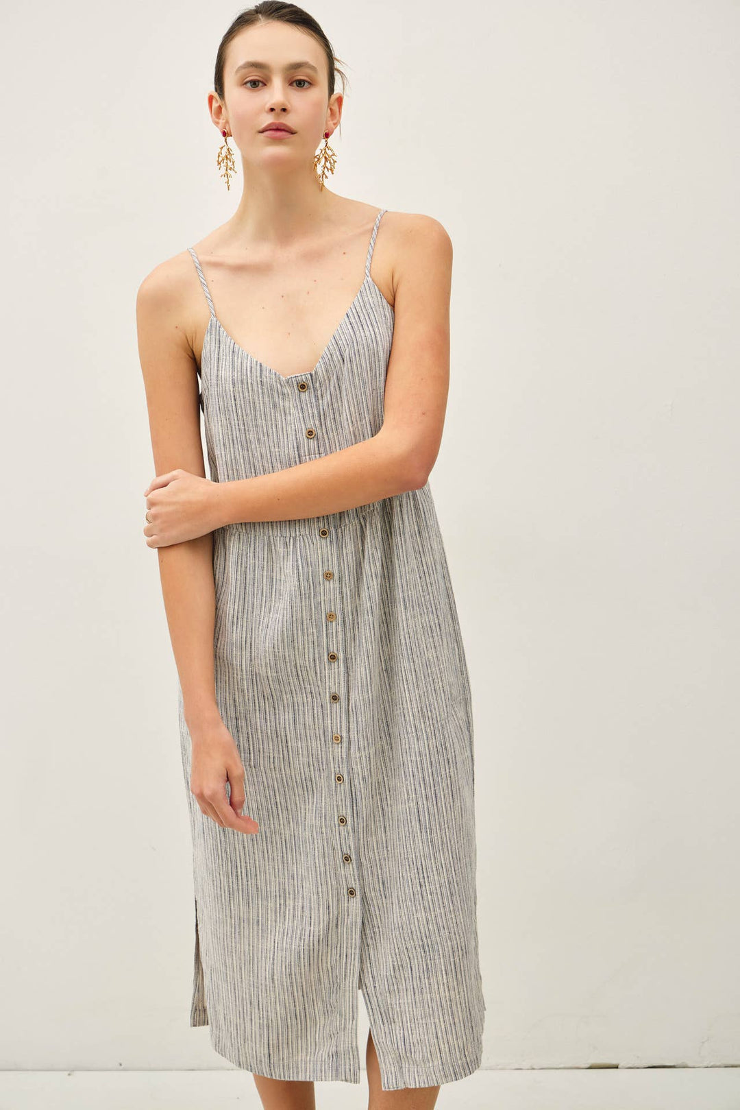 Be Cool | Striped Linen Blend Button Up Tank Dress