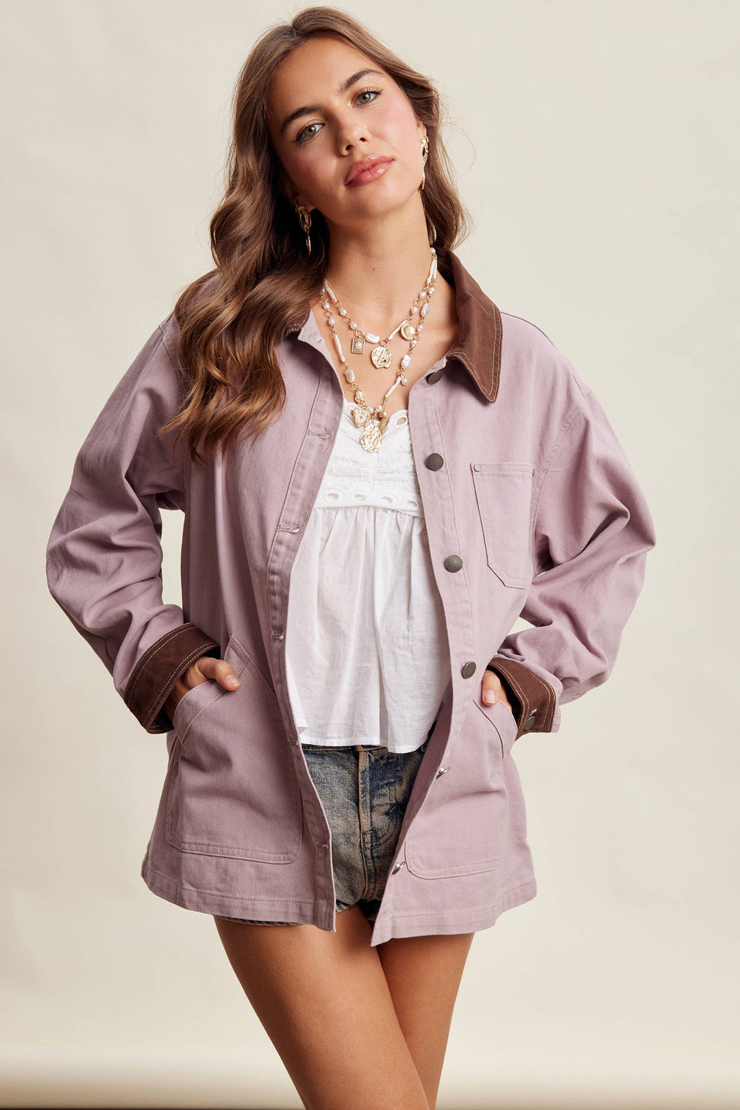 Listicle | Contrast Collar Utility Barn Jacket LJ0271