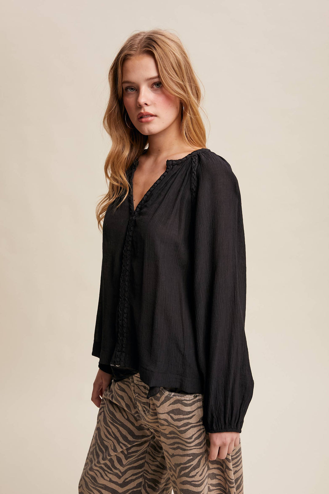 Listicle | Braided Trim Peasant Blouse