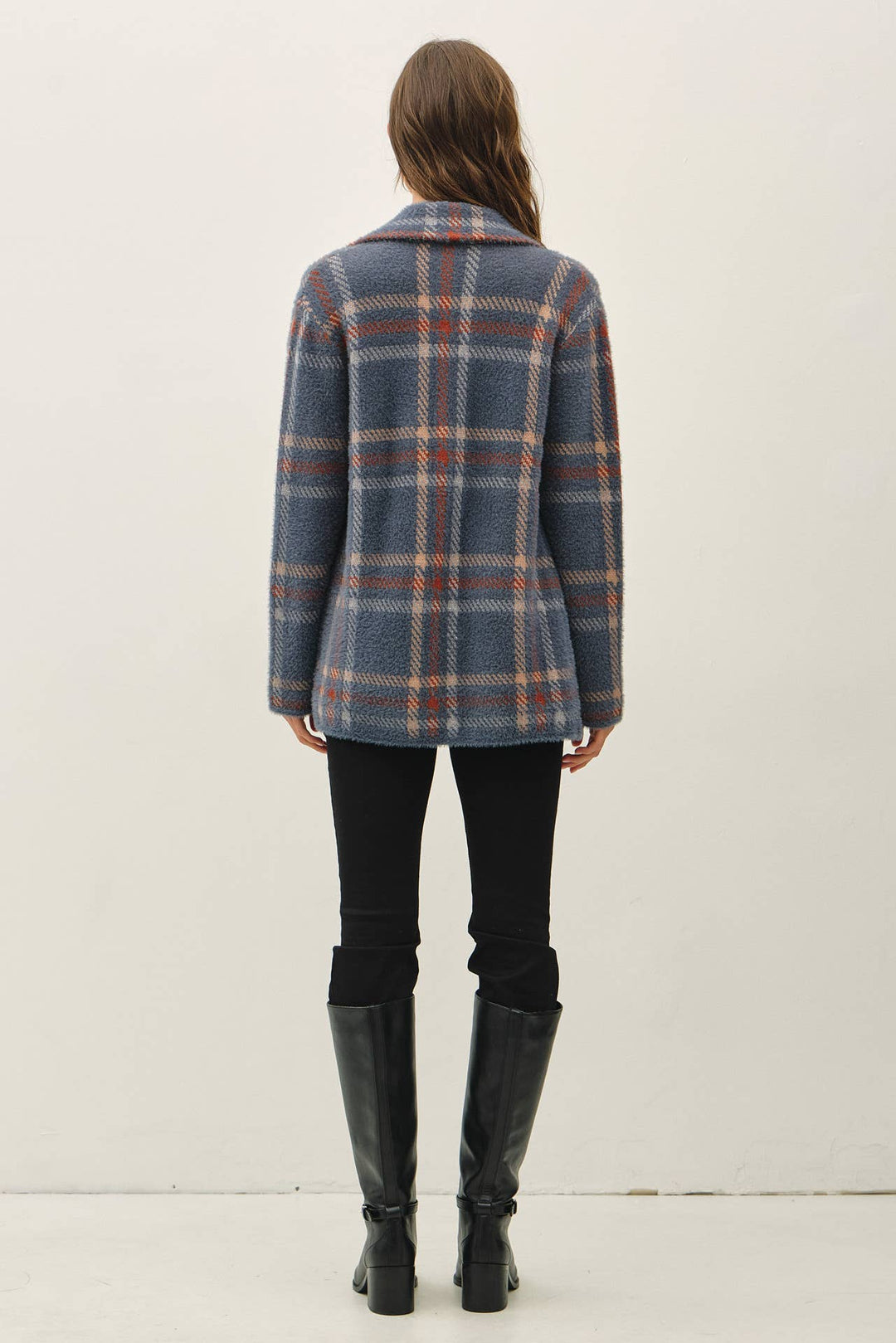 Be Cool | Fuzzy Plaid Double Button Jacket