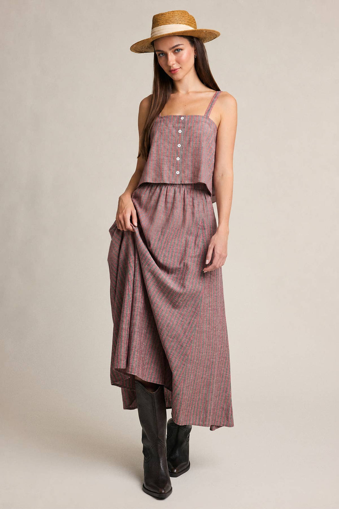 Raisonnel | Striped Linen Blend Button-Front Cami
