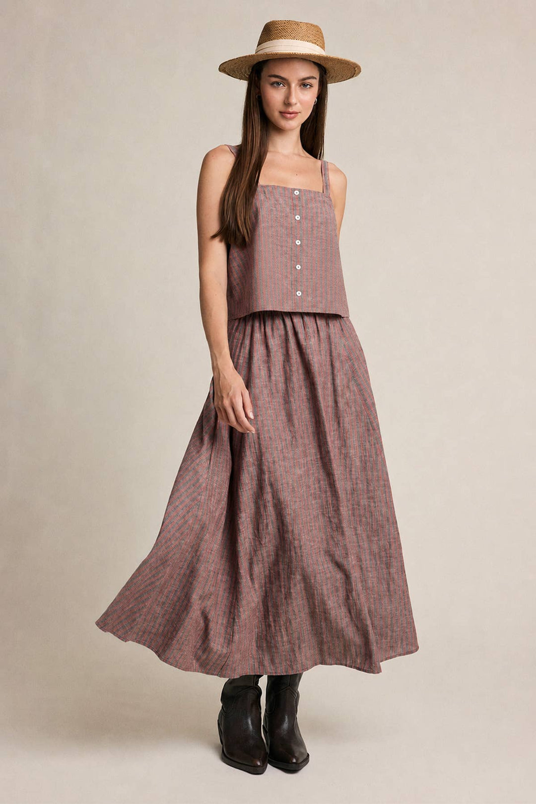 Raisonnel | Striped Linen Blend Button-Front Cami