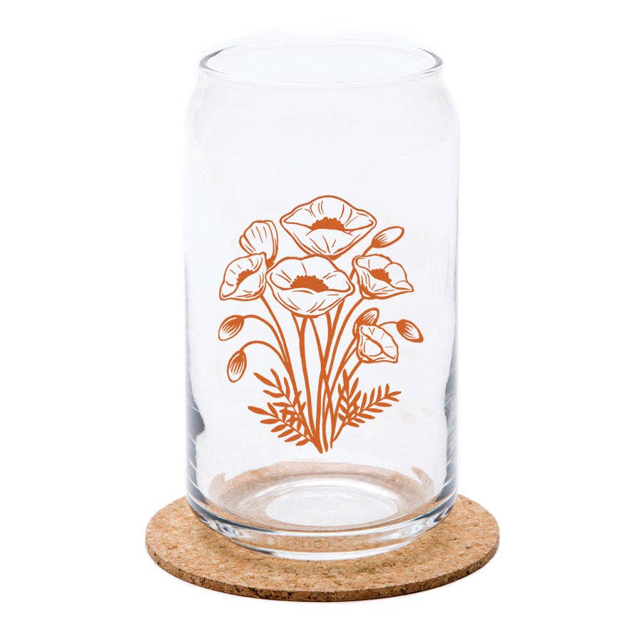 Counter Culture | California Poppy Beer Can Glass – 16 oz Glass Tumbler
