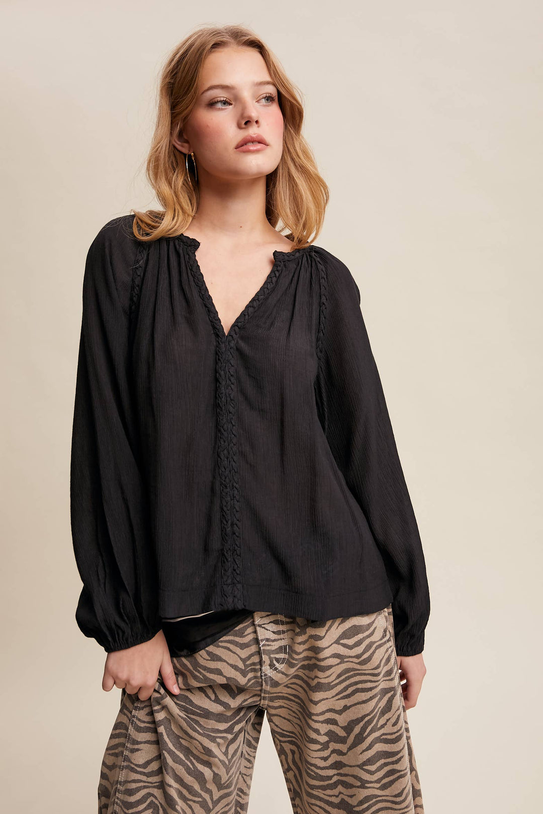 Listicle | Braided Trim Peasant Blouse