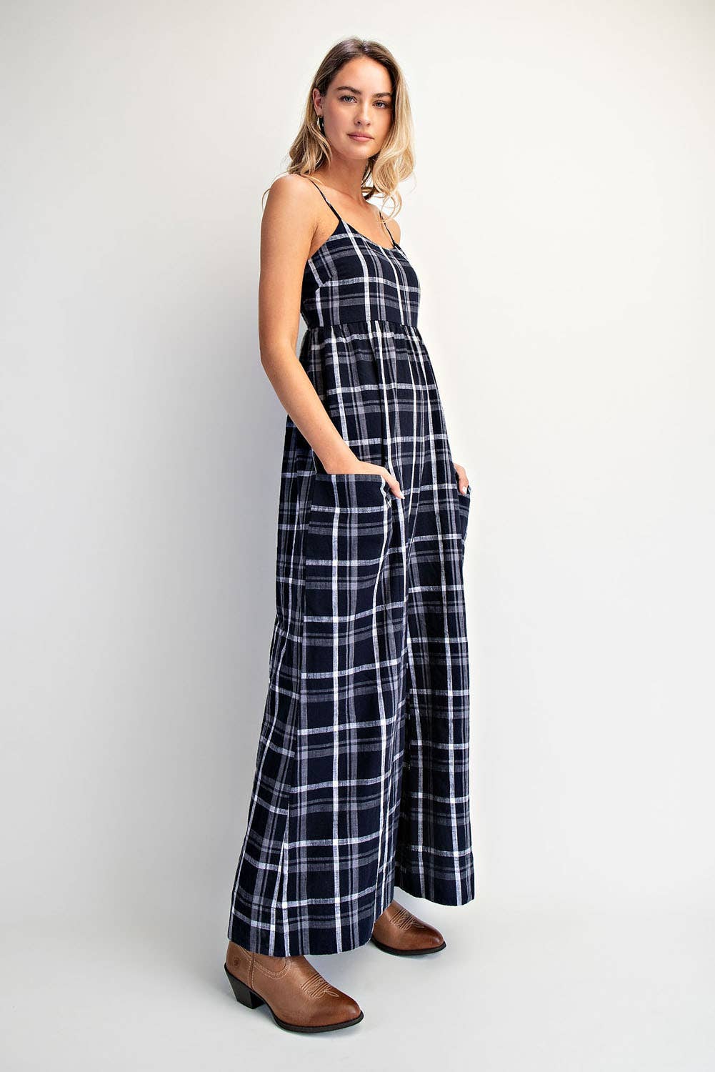 Cotierra | Checker Smocked Back Cami Jumpsuit