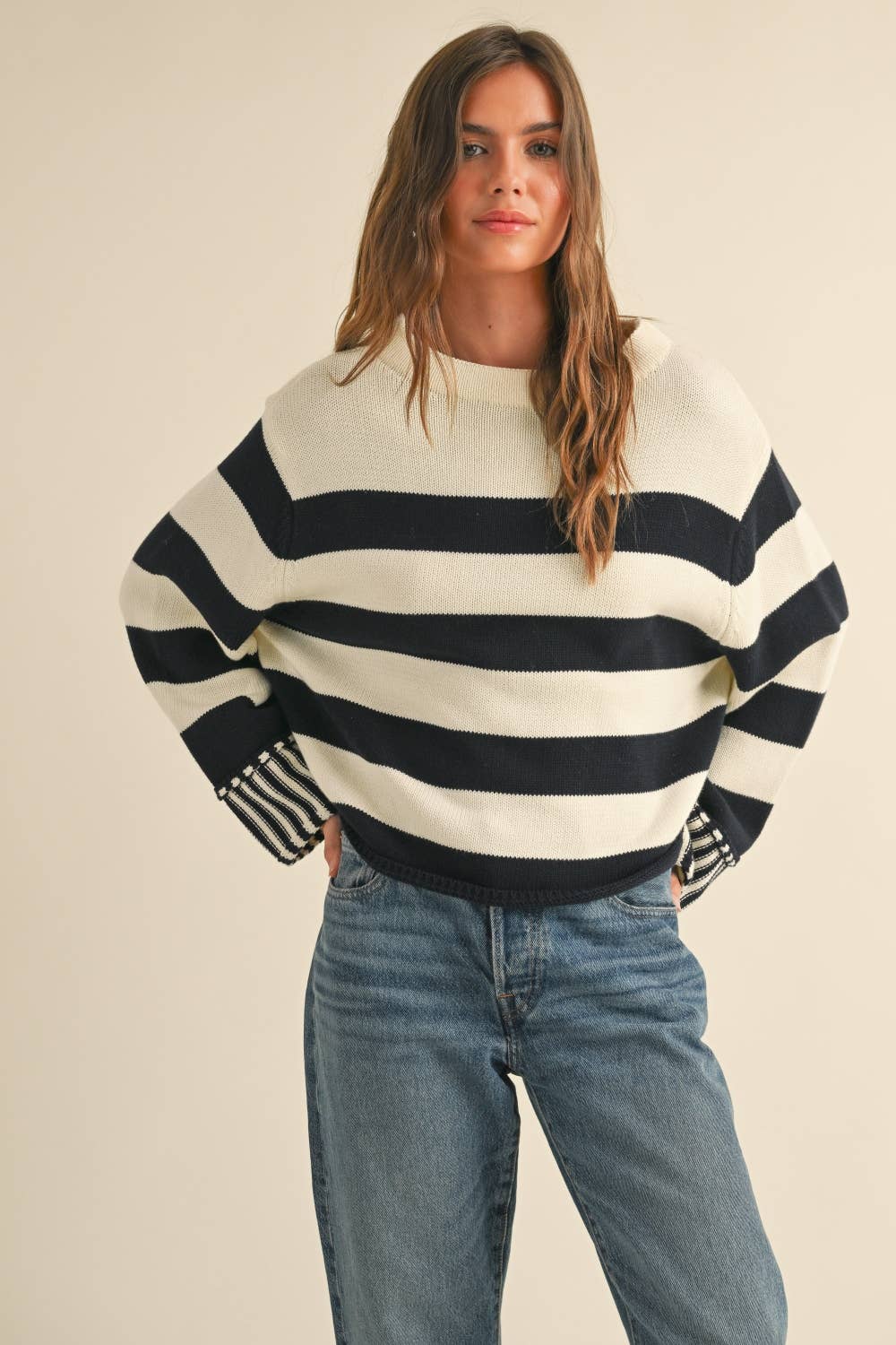 Miou Muse | Mock Neck Cotton Sweater