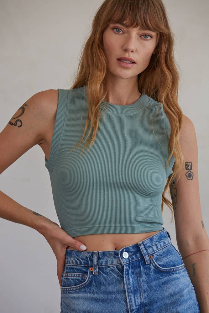 By Together | Knit Seamless Ribbed Round Neck Sleeveless Top