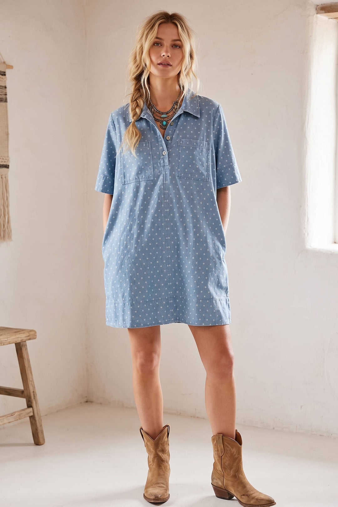Sewn and Seen | Polka Dot Denim Shirt Dress