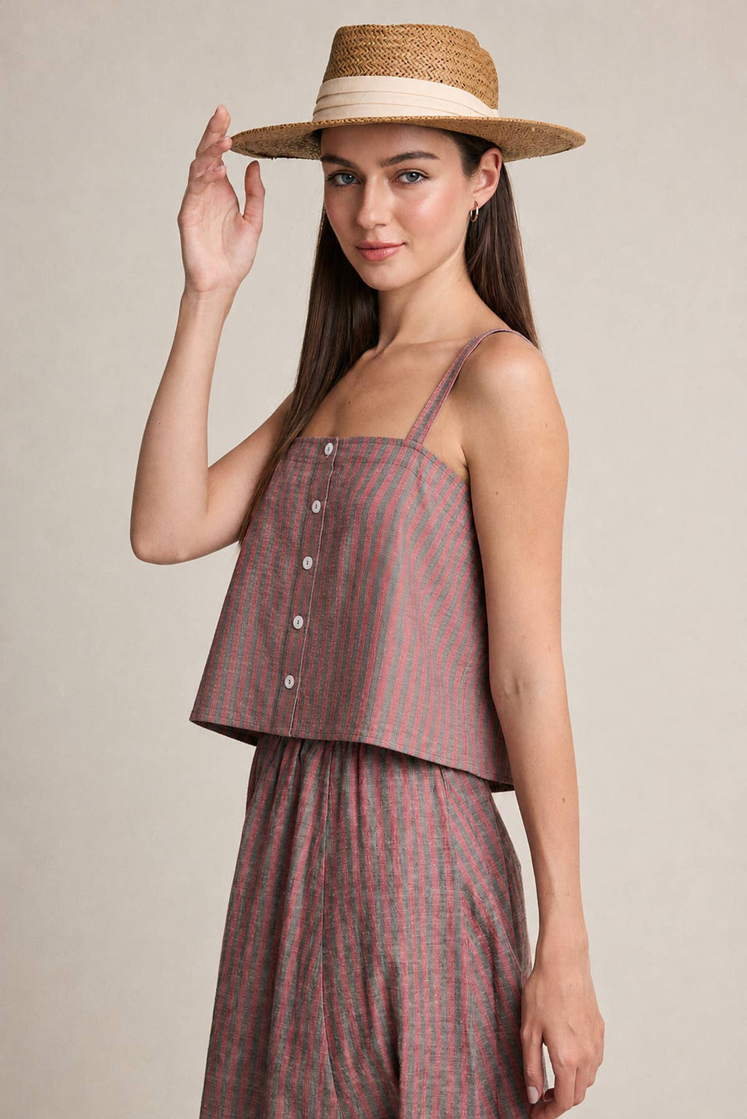 Raisonnel | Striped Linen Blend Button-Front Cami
