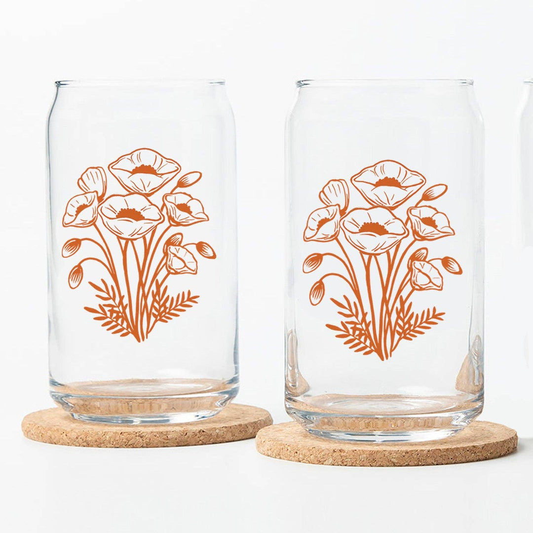 Counter Culture | California Poppy Beer Can Glass – 16 oz Glass Tumbler