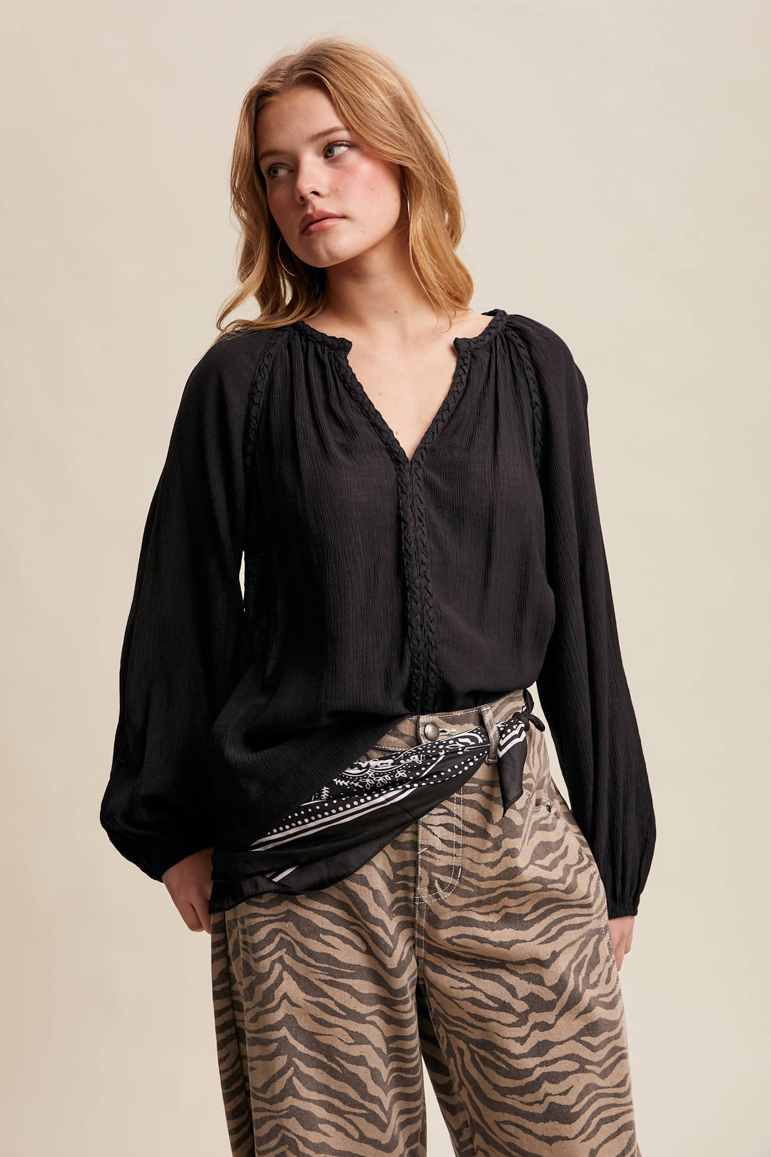 Listicle | Braided Trim Peasant Blouse