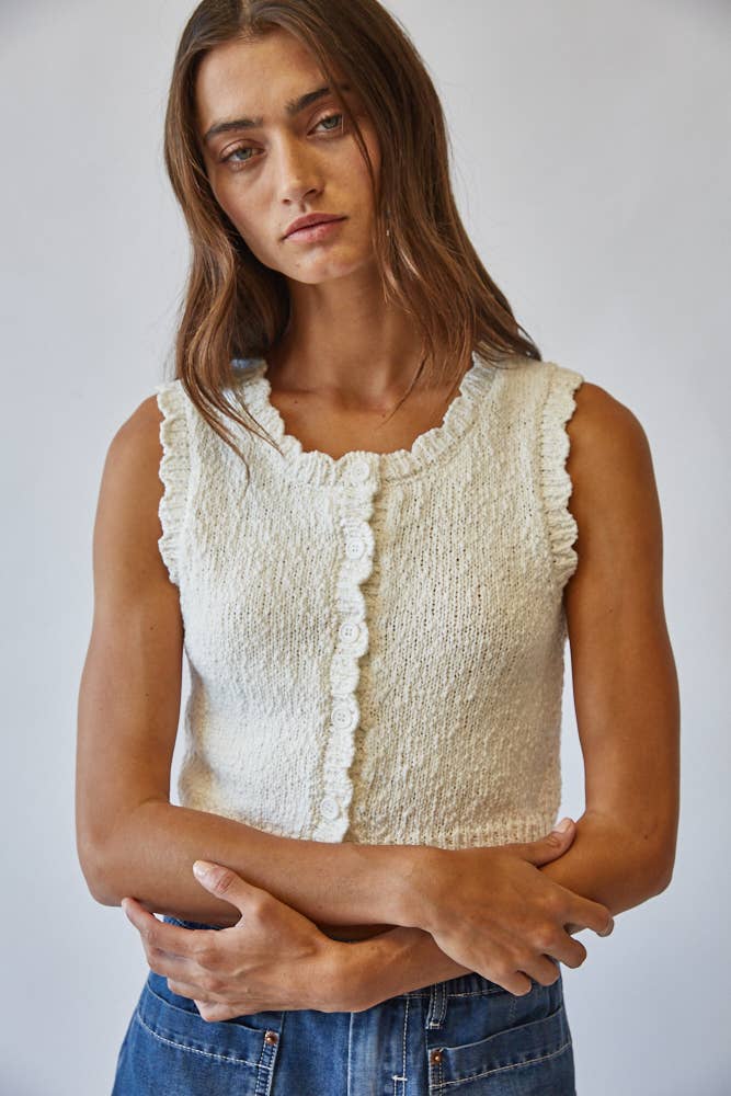 Creamon | Snuggly Cotton Button Knit Vest