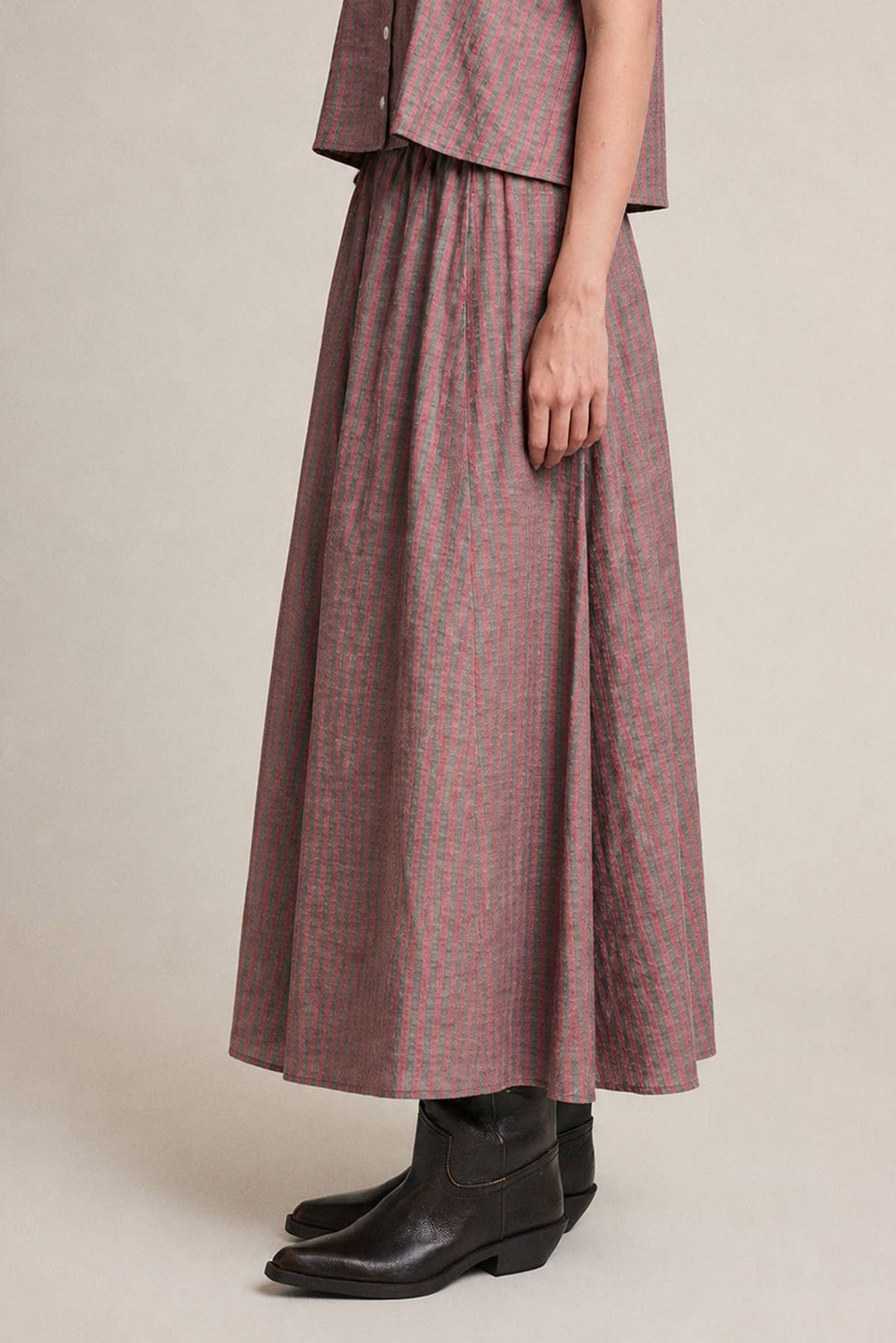 Raisonnel | Striped Linen Blend Midi Skirt
