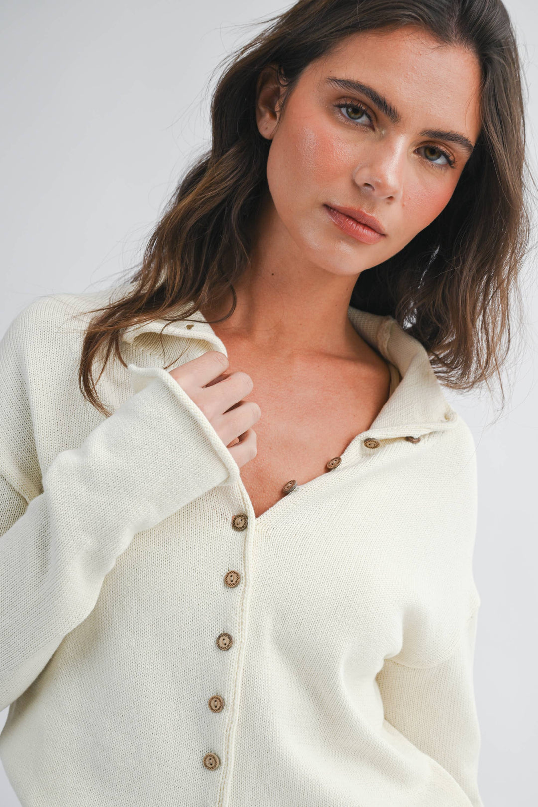 Aemi and Co | Button Front Cropped Knit Cardigan