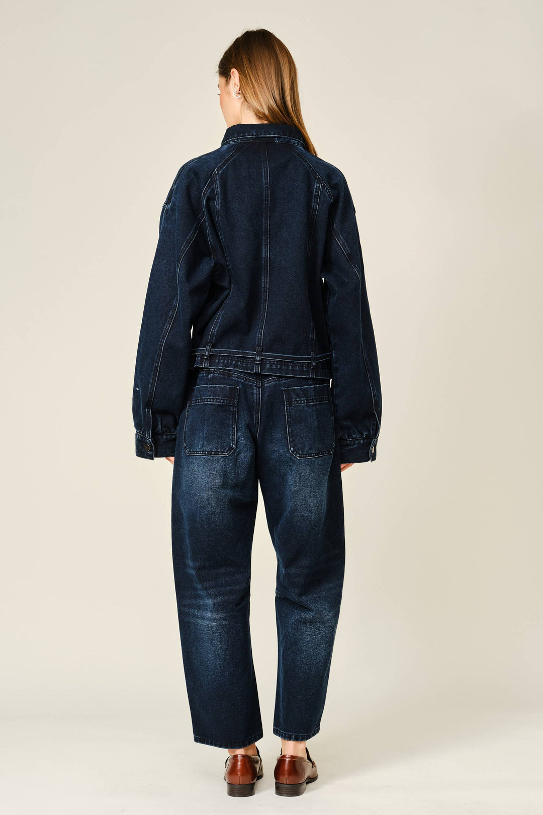 Aaron and Amber | Dark Wash Barrel Jeans