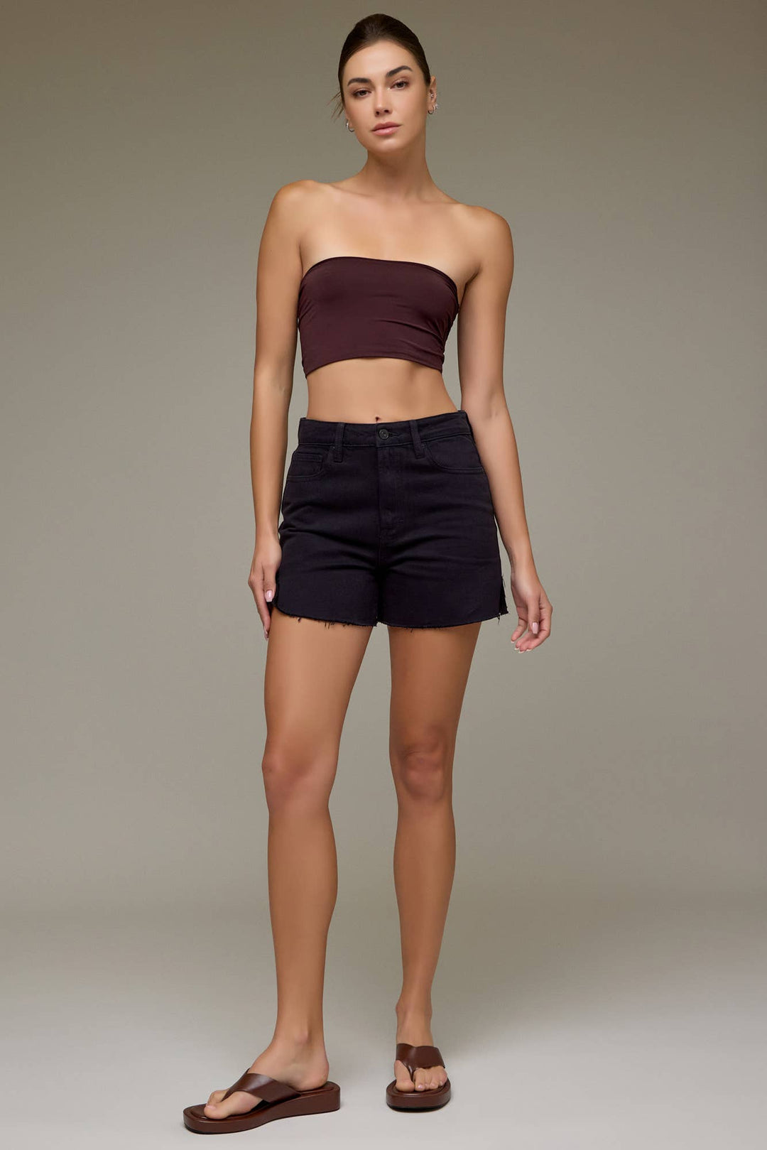 Hidden Jeans | Black Side Slit Mom Shorts