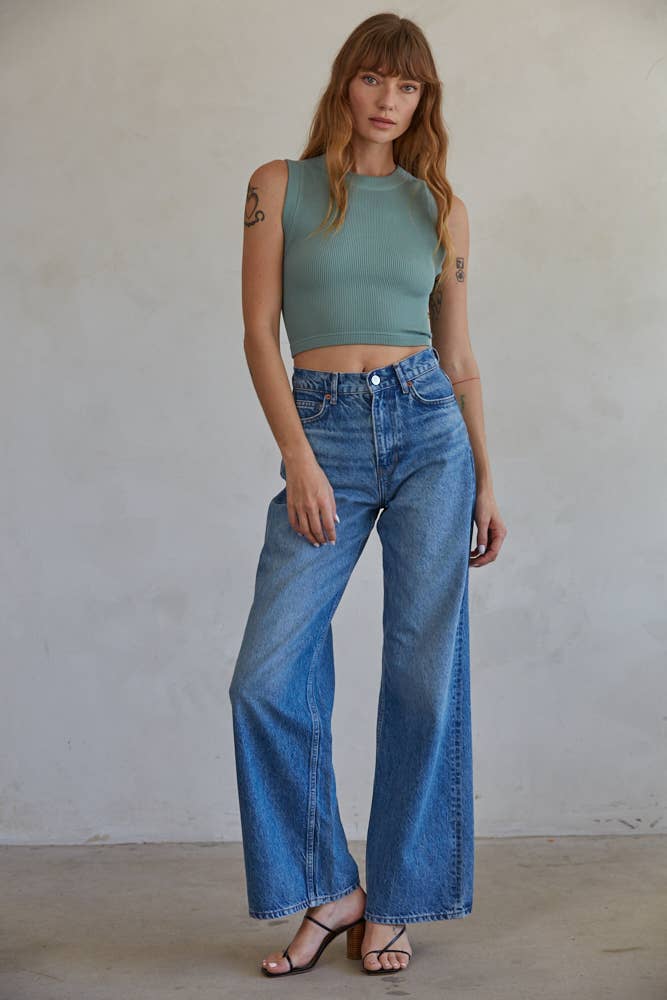 By Together | Knit Seamless Ribbed Round Neck Sleeveless Top