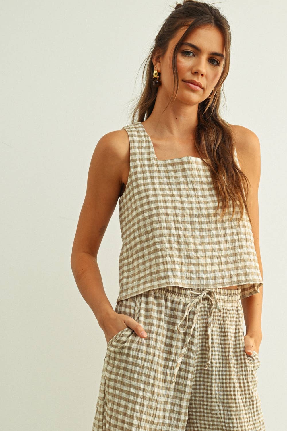 Miou Muse | Gingham Square Neck Tank Top