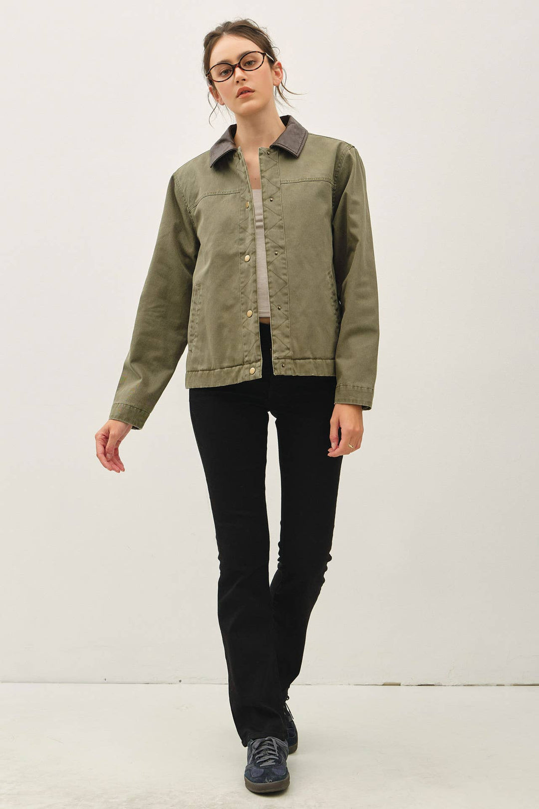 Be Cool | Cotton Chore Jacket With Leather Collar