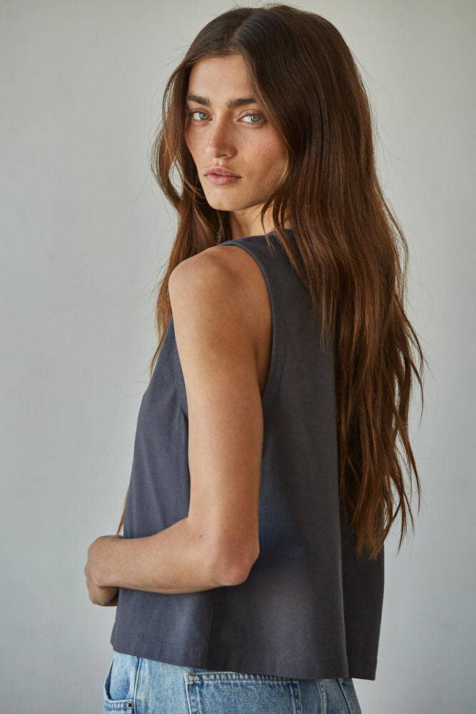 By Together | Knit Cotton Crew Neck Sleeveless Crop Top