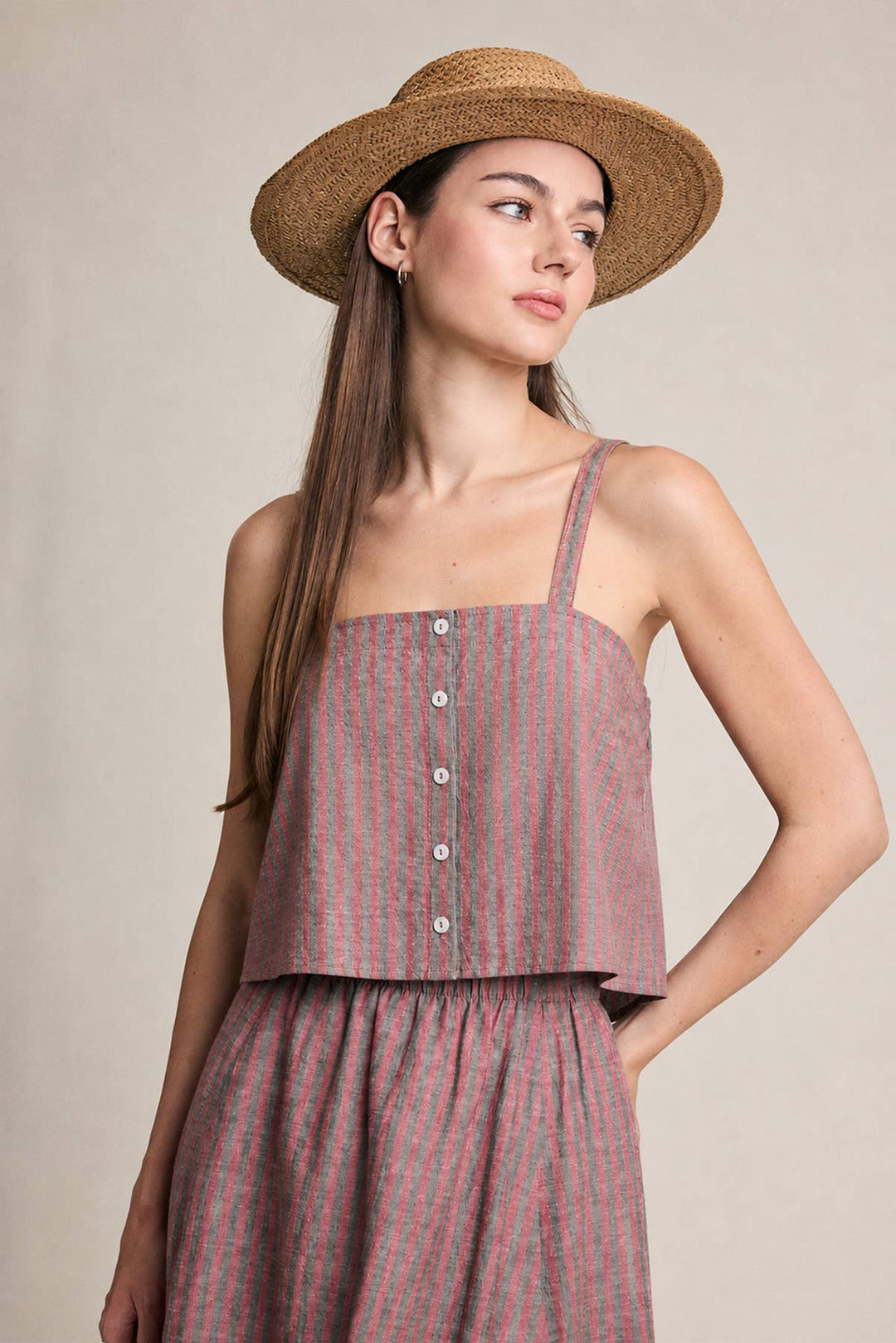 Raisonnel | Striped Linen Blend Button-Front Cami