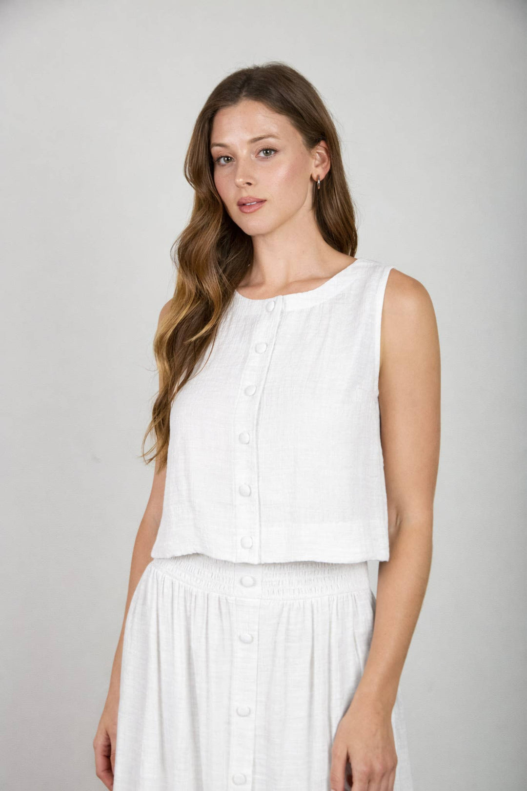 Blu Pepper | Textured Button Down Sleeveless Top