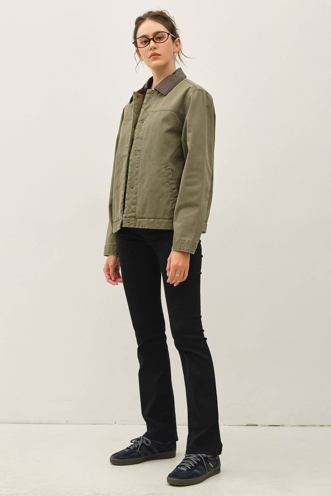 Be Cool | Cotton Chore Jacket With Leather Collar
