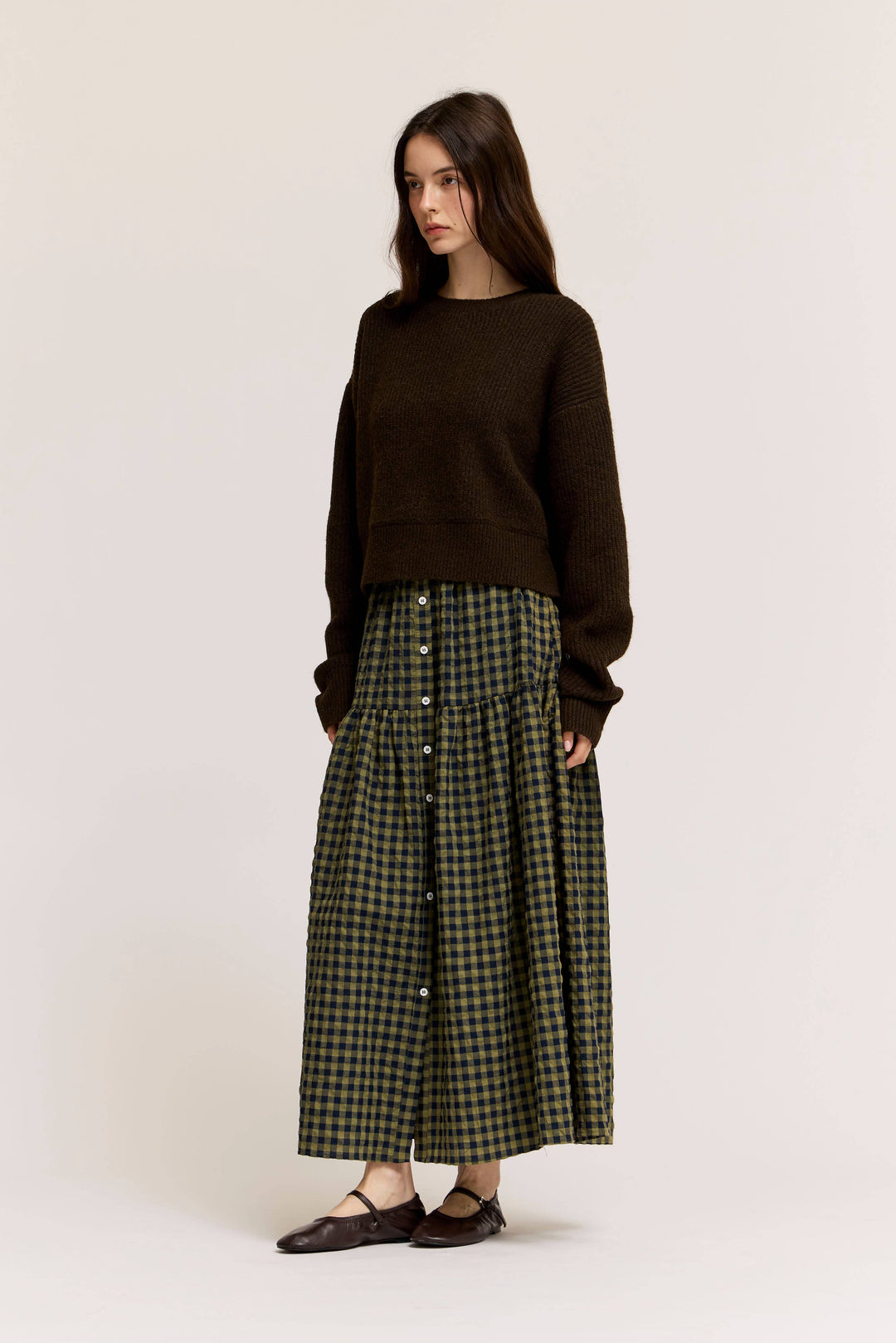 Grade and Gather | Front Button Checkered Skirt