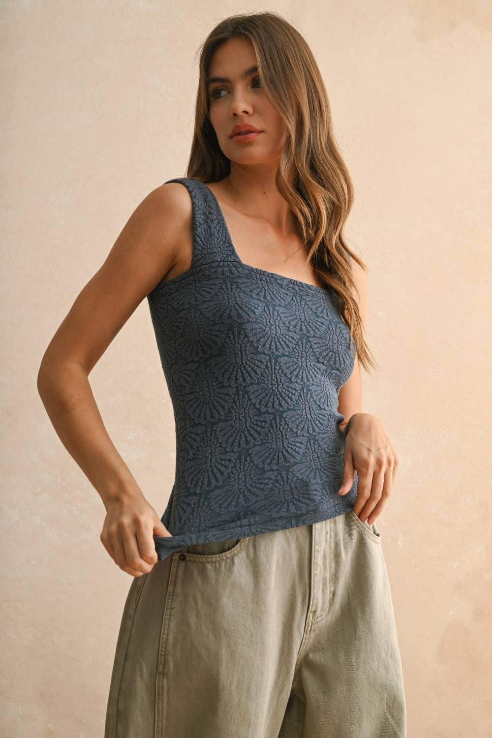 Miou Muse | Washed look detail textured knitted top