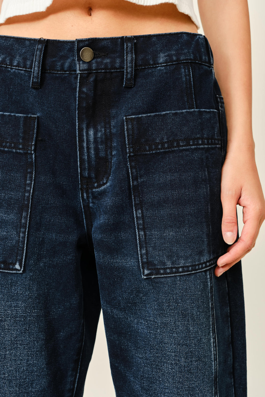 Aaron and Amber | Dark Wash Barrel Jeans