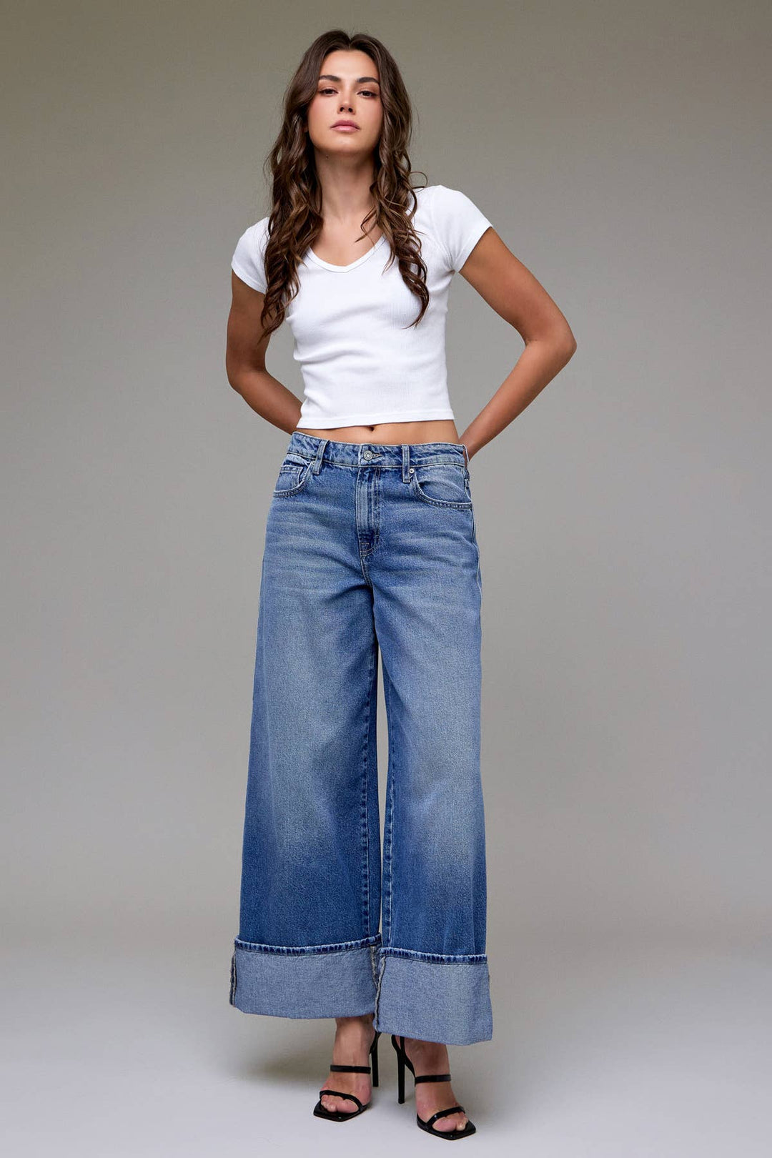 Hidden Jeans | Medium Dark Classic Cuffed High Rise Oversized Wide Leg