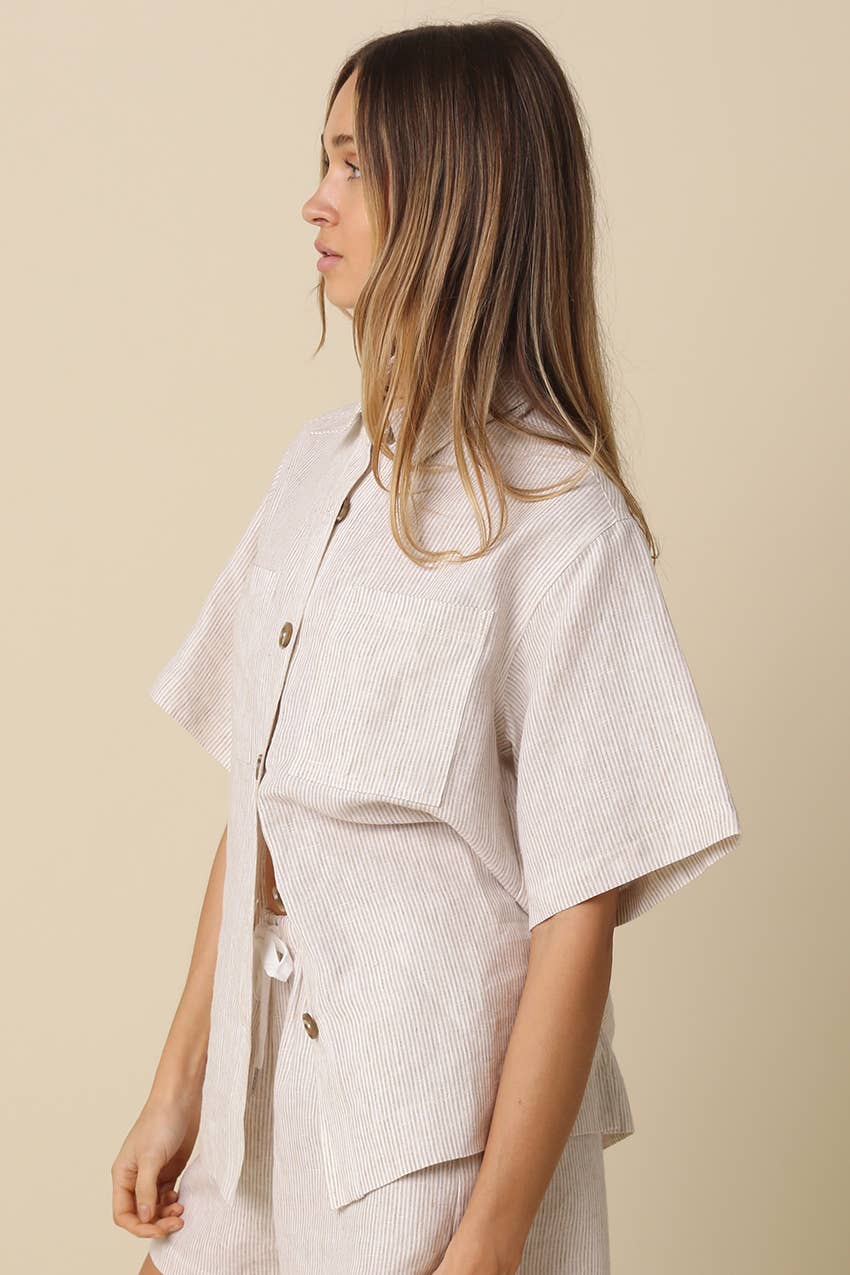 Olivacious | Alison Linen Striped Button-Up Shirt