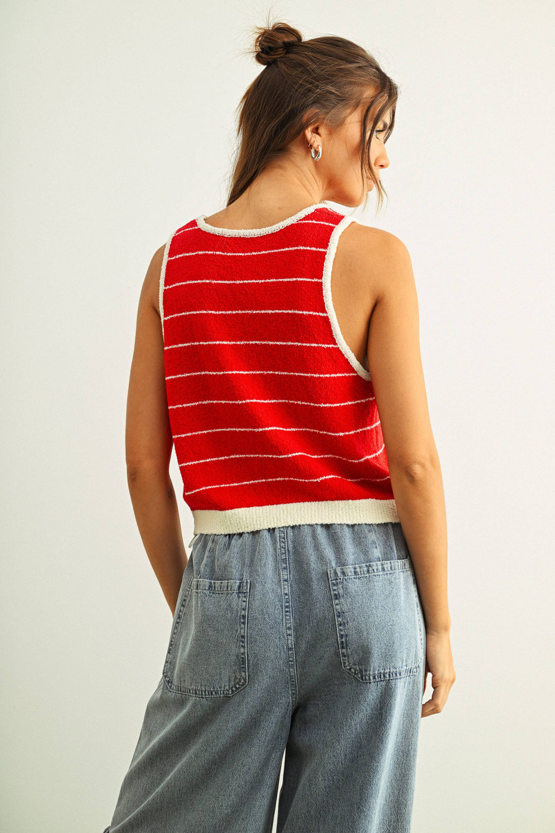 Miou Muse | Short Sleeve Wide Pinstripe Knitted Tank