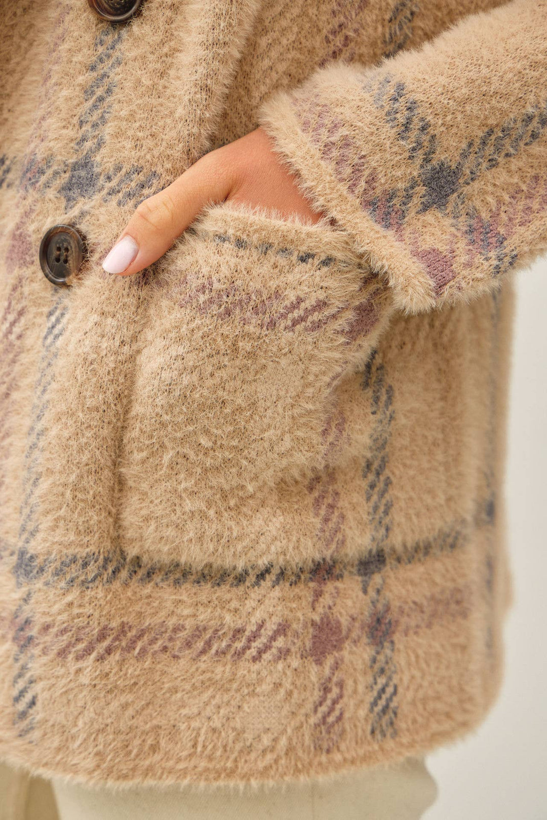 Be Cool | Fuzzy Plaid Double Button Jacket